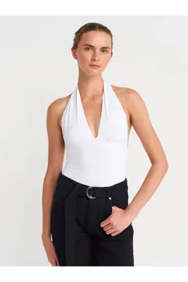 Dilvin 31968 Büzgülü Halter Yaka Top