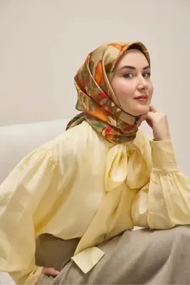 Silk Home Twill İpek Eşarp Sulu Boya Yeşil Bej 90x90