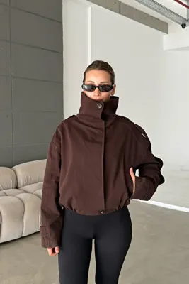 MANMARK Kadın Yüksek Yaka Kol Apolet Detaylı Gabardin Kumaş Oversize Trençkot Ceket