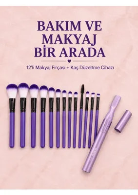 Astraltech If 12’li Mor Makyaj Fırça Seti ve Kaş Düzeltme Cihazı Kadın Makyaj ve Kişisel Bakım Seti