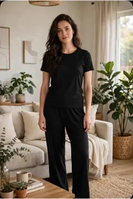 BESQAA FASHION Siyah Fitilli Pijama Takımı