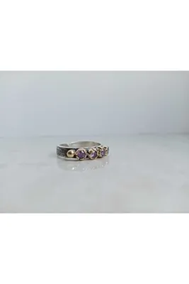 GÜMÜŞ Papila Silver Ayarlanabilir Yakut/Safir/Zümrüt/Ametist/Beyaz Zirkon Taşlı Theia Tasarım Gümüş Yüzük