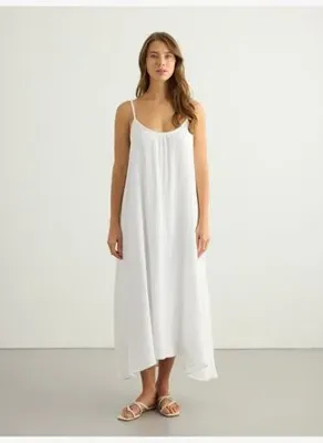The Handloom Aura Low Back Maxi Elbise - Beyaz 