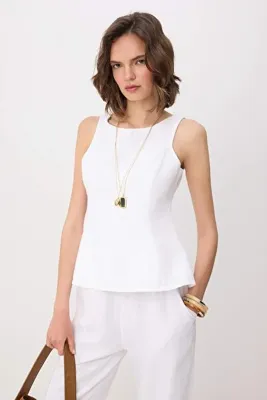 TRENDYOLMİLLA Beyaz Askılı Peplum %100 Pamuk Denim Bluz TWOSS26BZ00196