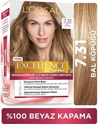 L'Oréal Paris Excellence Creme Amonyaklı Saç Boyası - 7.31 Bal Köpüğü 99 ml Uzun Süre Kalıcı Etki