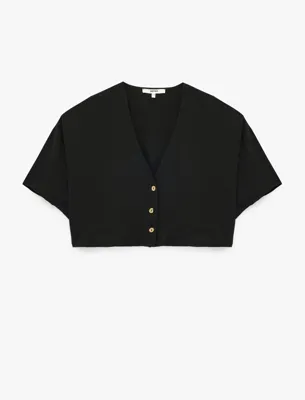 Koton Bol Kalıp V Yaka Kısa Kollu Crop Gömlek