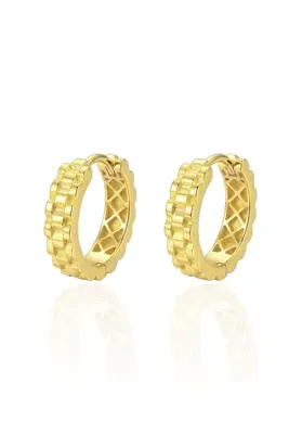 Söğütlü Silver 925 Ayar Gümüş küpe Üzeri Altın Kaplama roleks desenli halka küpe SGTL13185GOLD