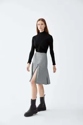 Roman Piliseli Mini Etek Siyah-Beyaz K2215023_101