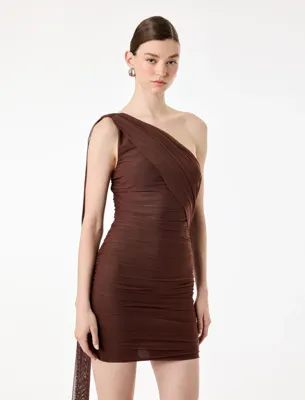Koton Slim Fit Drapeli Tek Omuz Mini Bodycon Elbise