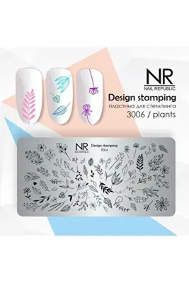 Nail Republic Stamping Plaka 3006 – Bitki Desenli Nail Art Damgalama Plakası | Kalıcı Oje Manikürü İçin