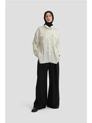 ARMİNE Cep Kapaklı Oversize Gömlek Ort3634 Ekru