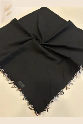 KB Bursa İpek El Oyalı Gümüş Pullu Düz Renk Yazma Hediyelik Çeyizlik 100x100cm