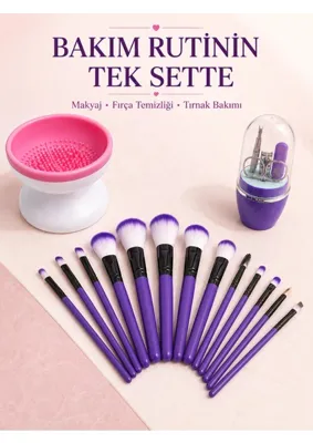 Uravas Store Uraselect 12’li Makyaj Fırça Seti Fırça Temizleme Cihazı ve Manikür Pedikür Seti 3’lü Kadın Güzellik Bakım Paketi