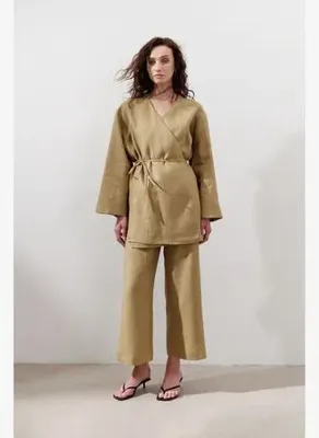 Manuka Keten Kruvaze Kapama Kimono Köri