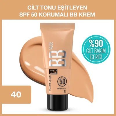 Maybelline New York Maybelline Fit Me Nude BB Krem SPF50+ Renkli Nemlendirici No: 40 30ml