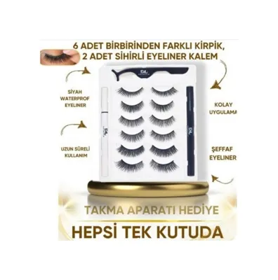 Diğer Lexroo 12 Adet Takma Kirpik Seti 6 Farklı Çift - 2 Adet Mıknatıslı Likit Eyeliner Yapıştırıcı
