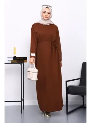 İmajButik Kahverengi İki İplik Modal Elbise