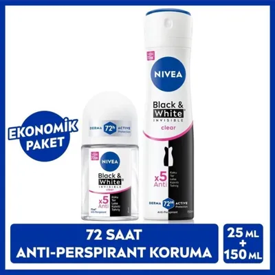 Nivea Kadın Sprey Deodorant Black&White Invisible Clear 150ml ve Mini Roll-on 25ml