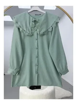 Volt Clothing Yakası Dantel Detaylı Tunik Yeşil