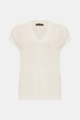 Vakko BEYAZ V YAKA KISA KOLLU T-SHIRT