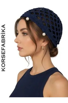 korsefabrika trend mood store Kadın Bohem Stil Yazlık Delikli Bere Şapka Tasarımlı El Örgüsü Yerli Boncuklu File Aksesuar