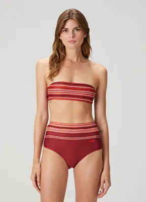 Fendi Bordo Çizgili Straplez Bikini Üstü