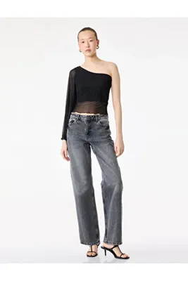 Koton Slim Fit Tül Tek Omuz Bluz