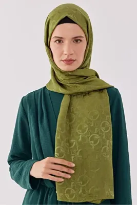 MİRSOY SCARF Daka Desen Parlak Jakar Şal - Asker Yeşili