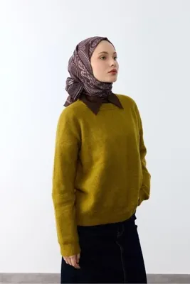 MİRSOY SCARF Etnik Desen Şal Mina Desen-Kahve