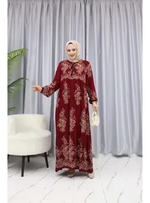 Zenane SULU DESEN ELBİSE Bordo