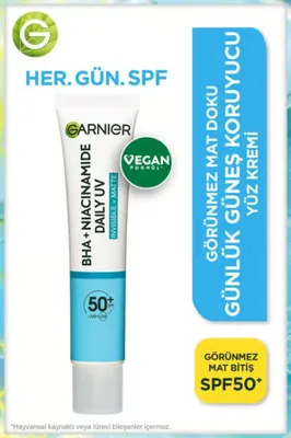 Garnier Saf & Temiz BHA Niasinamid Günlük Güneş Koruyucu Fluid Yüz Kremi SPF50+ 40 ml