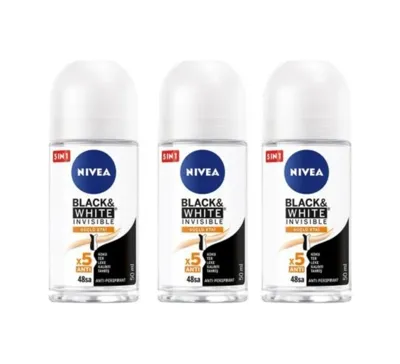Nivea Kadın Roll-On Deodorant Black&White Invisible 50 Ml - 3 Adet