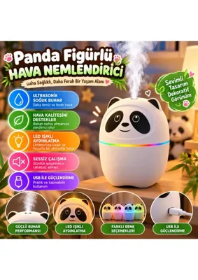 Veraura Lifestyle Sevimli Panda Figürlü Hava Nemlendirici – Ultrasonik Soğuk Buhar Makinesi, LED Işıklı Masaüstü Oda Nemlendirici