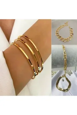 Meyras Touch 3 Lü Gold Çelik İnce Ajda (3 adet zincir bileklik hediyedir.)