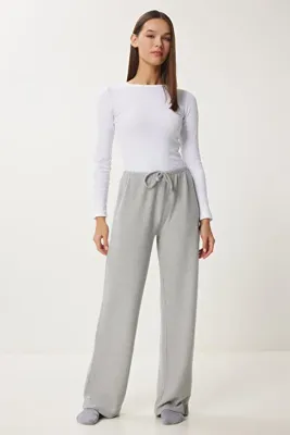 Lovelyİstanbul Yumoş Bol Örme Pantolon GRİ MELANJ LUB0063