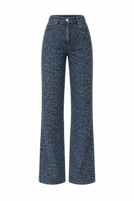 MAGARDE Wideleg Leopar Desen Jean- MAVİ