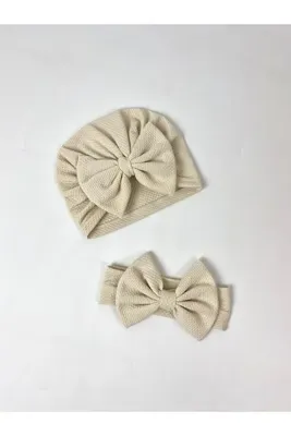 bebekyol Kız Bebek Bandana ve Bone Takımı