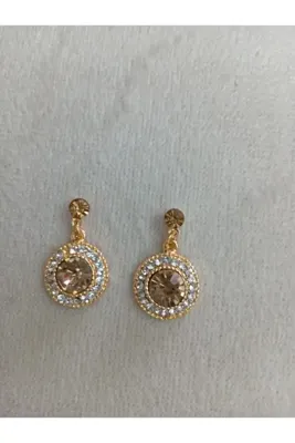 Pervin Ablacım Gold sarı taşlı sallanan el yapımı küpe