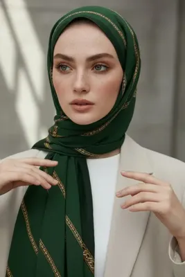 Vissona KREP ZİNCİR DESENLİ ZÜMRÜT YEŞİLİ RENKLİ 75X195 KIRIŞMAZ ŞAL