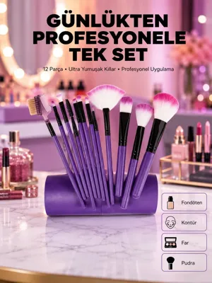 Trendexa 12 Parça Makyaj Fırça Seti Fiber Kıl Çantalı