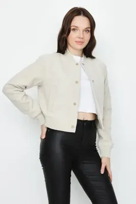 Select Moda Kadın Astarlı Çıtçıt Kapamalı Kaşe Bomber Ceket