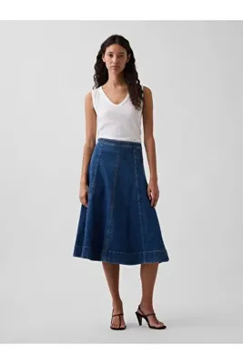 GAP Kadın Mavi Denim Midi Tulip Etek