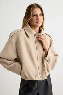 TRENDYOLMİLLA Vizon Oversize Kalıp Kaşe Ceket Mont TWOAW27MO00083