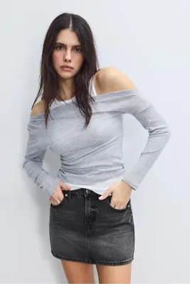 Stradivarius D60 Basic denim mini etek