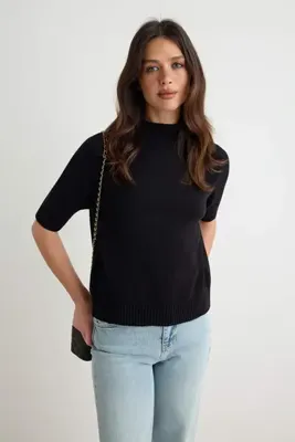 TRENDYOLMİLLA Siyah %100 Pamuk Düz Triko Kazak TWOAW27KZ00340