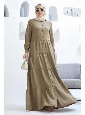 Neways 6556-Parça Boya Tensel Büzgülü Elbise Haki