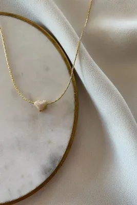 gaila design Krem Rengi Mineli Mini Kalp Kolye