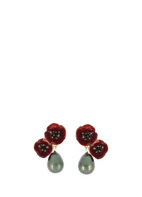 Ezra Baghaki Jewellery Damla İncili İki Gelincik 925 Ayar Gümüş Kadın Küpe