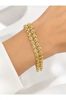 Genel Markalar Zarif Yaprak Desenli Gold Görünümlü Bileklik Xuping Model Kadın Gold Paslanmaz Çelik Bileklik Kararmaz Takı⁠