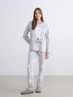 LCW DREAM Bisiklet Yaka Nakışlı Polar  Kadın Pijama Takımı